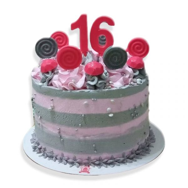 Torta 16 años rosa y gris