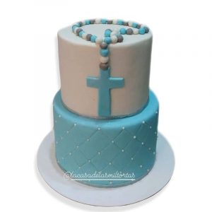 Torta Comunión en Celeste de dos pisos