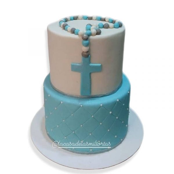 Torta Comunión en Celeste de dos pisos